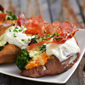 Broccoli Stuffed Baked Sweet Potatoes