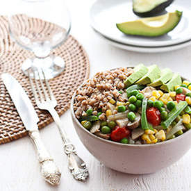 Chicken Stew Served with Buckwheat and Avocado