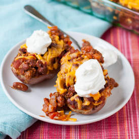 Twice Baked Chili Cheese Potatoes