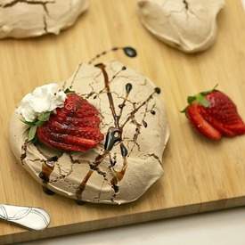 Dark Chocolate Pavlovas with Strawberries