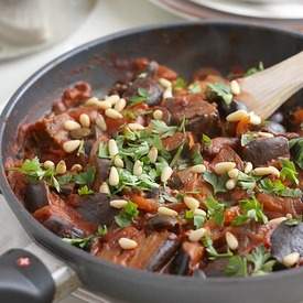 Aubergine stew with olives + capers