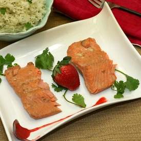 Strawberry Sriracha Thai Poached Salmon 