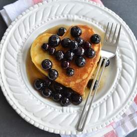 Heart Pancakes with Blueberry Syrup