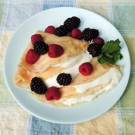 Crepes with Sweet Wine Poached Berries
