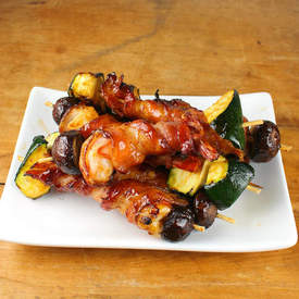 Bacon-Wrapped Shrimp Kebabs with Passion Fruit Glaze