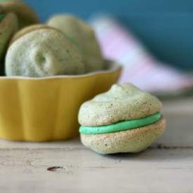 Pistachio Macarons with Cherry Buttercream Filling