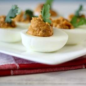 Chipotle Bacon Pumpkin Deviled Eggs 