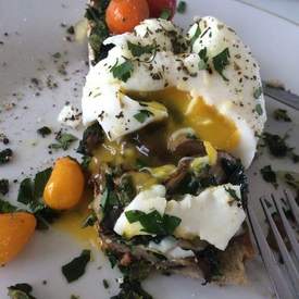 Poached Eggs with Sauteed Spinach and Mushrooms