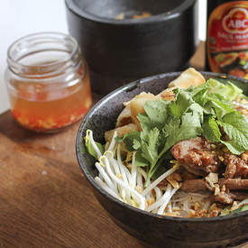 Vietnamese Pork Noodle Bowls with Spring Rolls