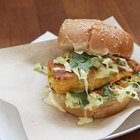 Fish Burgers with Coconut Mayonnaise and Coleslaw