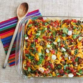 Baked Lentil Chilaquiles Casserole