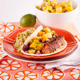 Blackened Salmon Tacos wtih Pineapple Mango Salsa