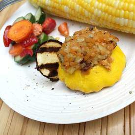 Grilled stuffed zucchinis