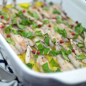 Marinated Anchovies with Arugula Pesto