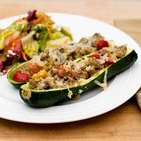 Sausage and Quinoa Zucchini Boats