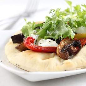 Curried vegetable flatbread with Greek yogurt