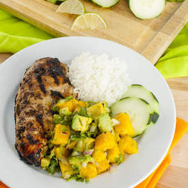 Jerk Grilled Chicken wtih Mango Avocado Salsa