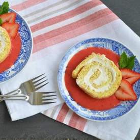 Ricotta Cream Cake Roll with Strawberry Sauce