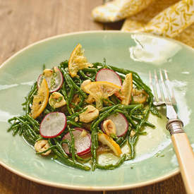 samphire, hazelnut and roast lemon salad