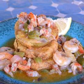 Fried Green Tomatoes with Shrimp and Crawfish