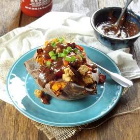 Tempeh Almond Butter Stuffed Sweet Potatoes