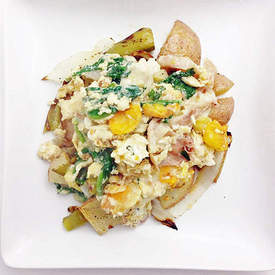 Prosciutto Scramble with Potato Hash
