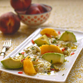 peach, smoked avocado and mozzarella salad