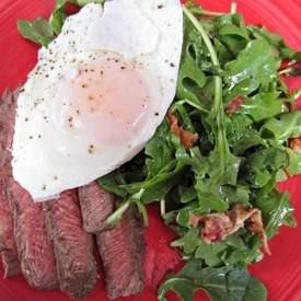 Flat Iron Steak with Egg and Arugula Salad