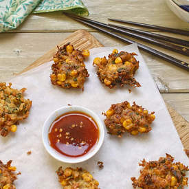 Thai-style sweetcorn fritters with sweet chilli dipping sauce