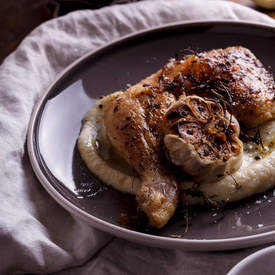 Garlic roasted chicken with cauliflower purÃ©e 