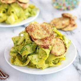 Fried Zucchini + Mint and Pistachio Pesto Pappardelle Pasta
