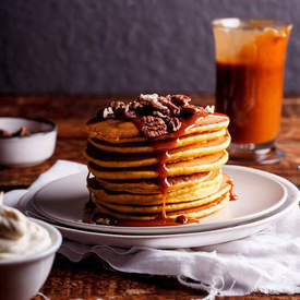 Pumpkin pancakes with salted caramel