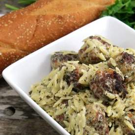 Chicken Pesto Meatballs and Orzo