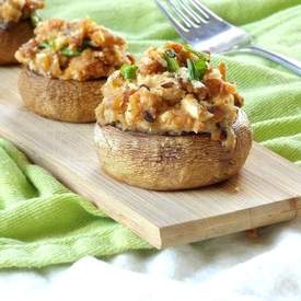 Vegan Tempeh Bacon Stuffed Mushrooms