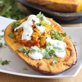 Paneer stuffed butternut squash