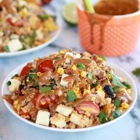 BBQ Grilled Corn, JalapeÃ±o and Peach Quinoa Salad