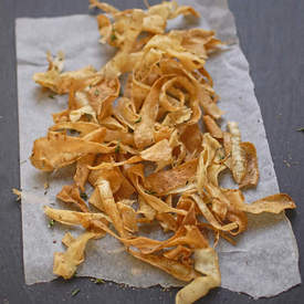Parsnip crisps with smoked sea salt and thyme
