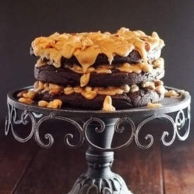 Salted Mixed Nut Praline Brownie Torte