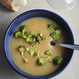 Potato Leek Soup with Roasted Broccoli