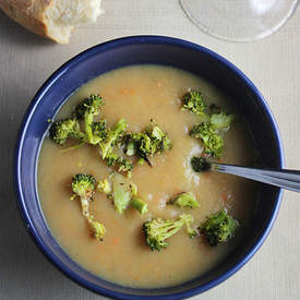 Potato Leek Soup with Roasted Broccoli