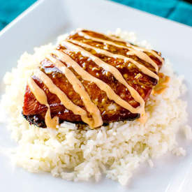 Teriyaki Salmon with Sriracha Cream Sauce