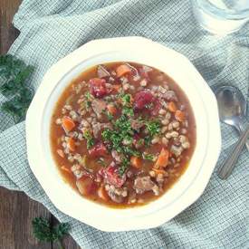 Seitan Vegetable Barley Soup