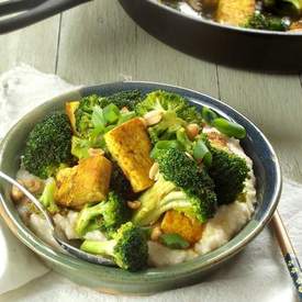 Malaysian Tofu Broccoli Stir Fry + Coconut Grits