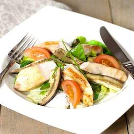 Oven roasted eggplant with chicken salad