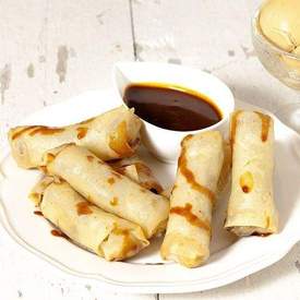 Banana lumpia with caramel sauce