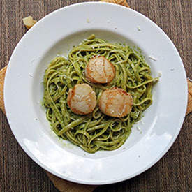 Basil Pesto Pasta with Scallops