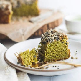 Matcha Cake with Black Sesame Streusel
