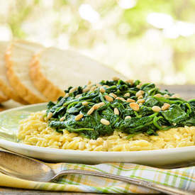 Spinach Topped Creamy Orzo