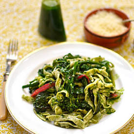 wild garlic tagliatelle with wilted greens