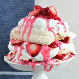 Strawberry Rhubarb Cardamom Pavlova